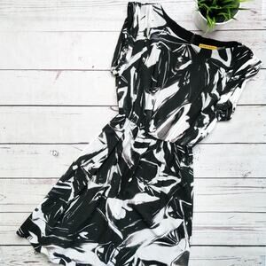 ALICE + OLIVIA Black & White Abstract Print Short Sleeveless Silk Dress S